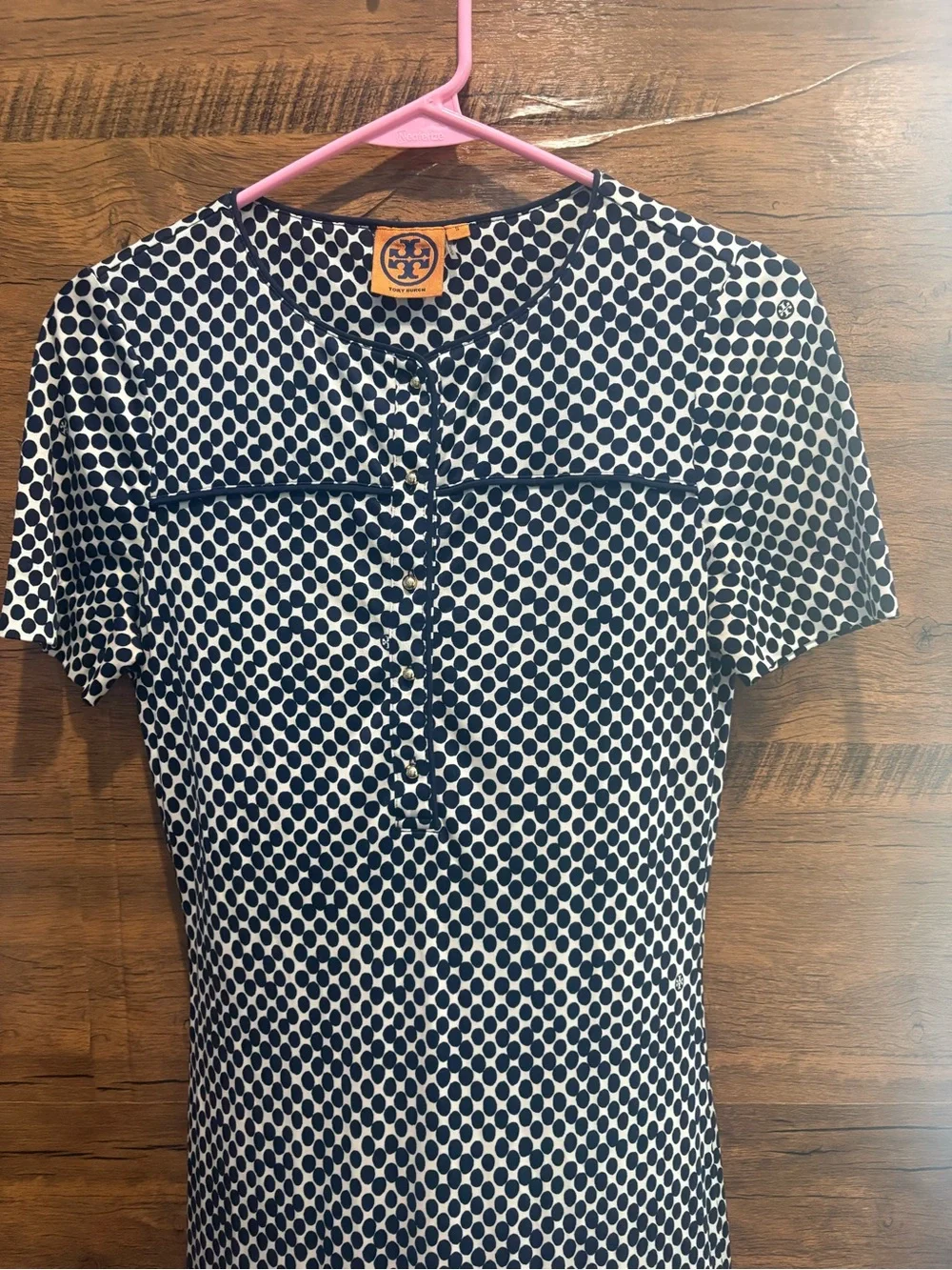 Tory Burch 100% Silk Navy Patterned Short Sleeve Shift Dress - Picture 2 of 7